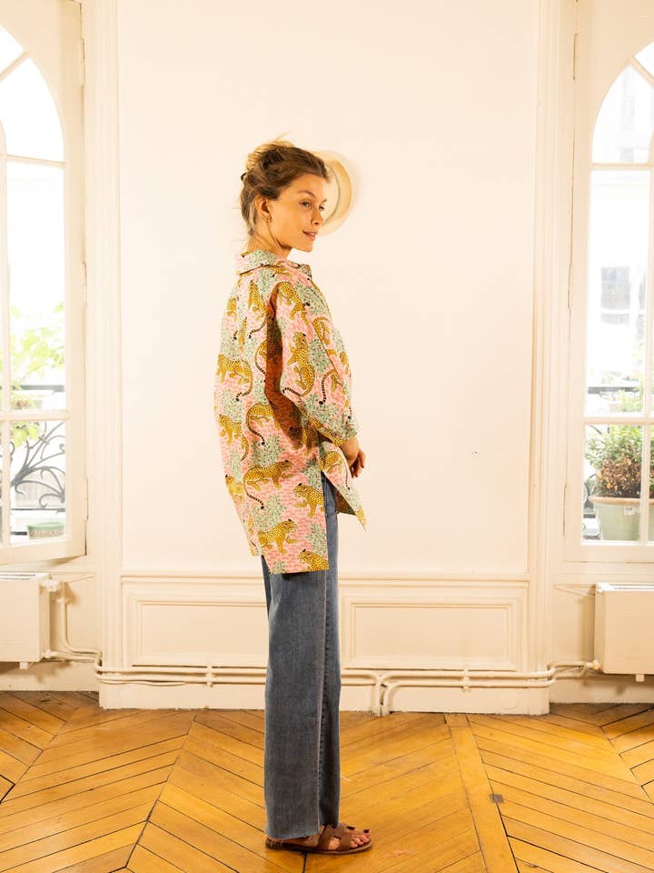 JUDITH LACROIX - Vente Chemise à col boutonné – femme - BLOUSE NOLA LEOPARD ROSE