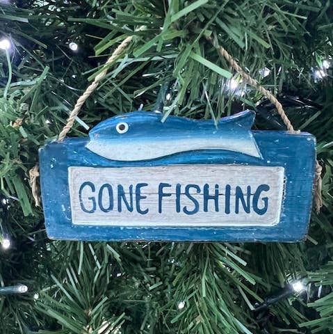 Erik & Mike - Wholesale Ornament - Gone Fishing Sign Christmas Ornament Nautical carved wood0