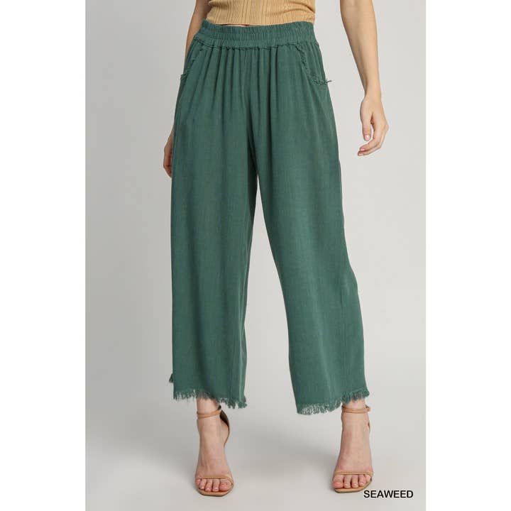 STYLE USA - Wholesale Broek - Dames - Broek met brede pijpen en elastische tailleband van linnen2