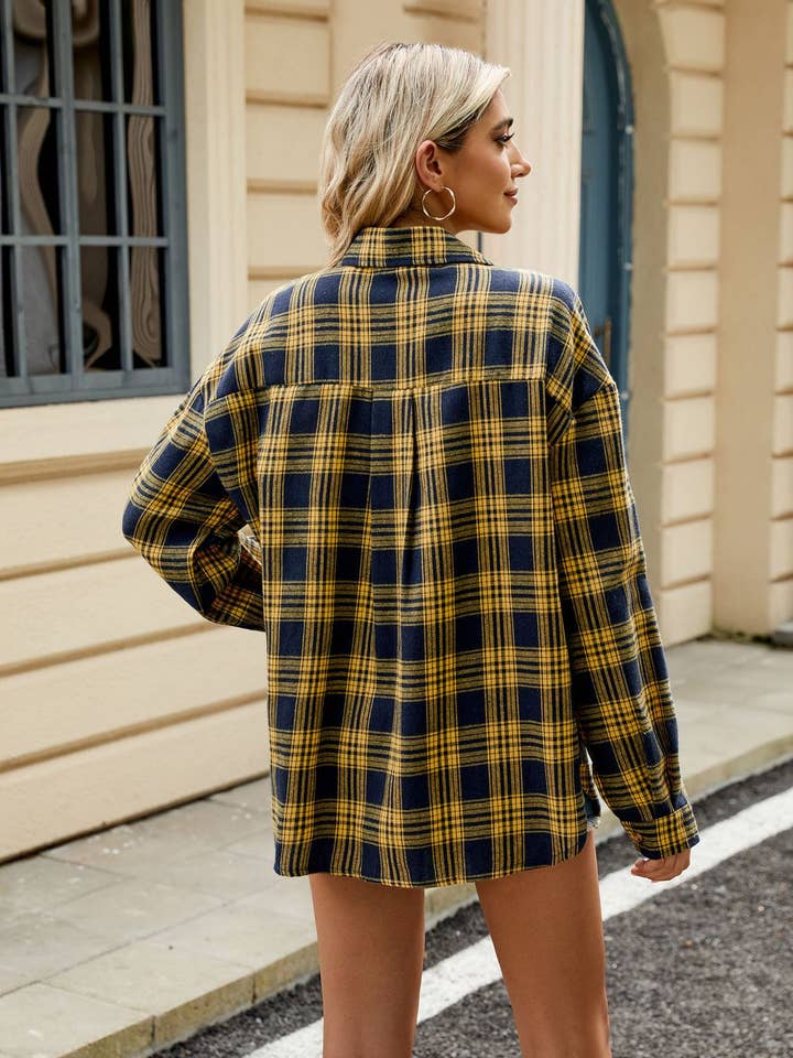 Lily Clothing - Wholesale Jacket - Women's - Lapel brushed striped long-sleeved plaid shirt6
