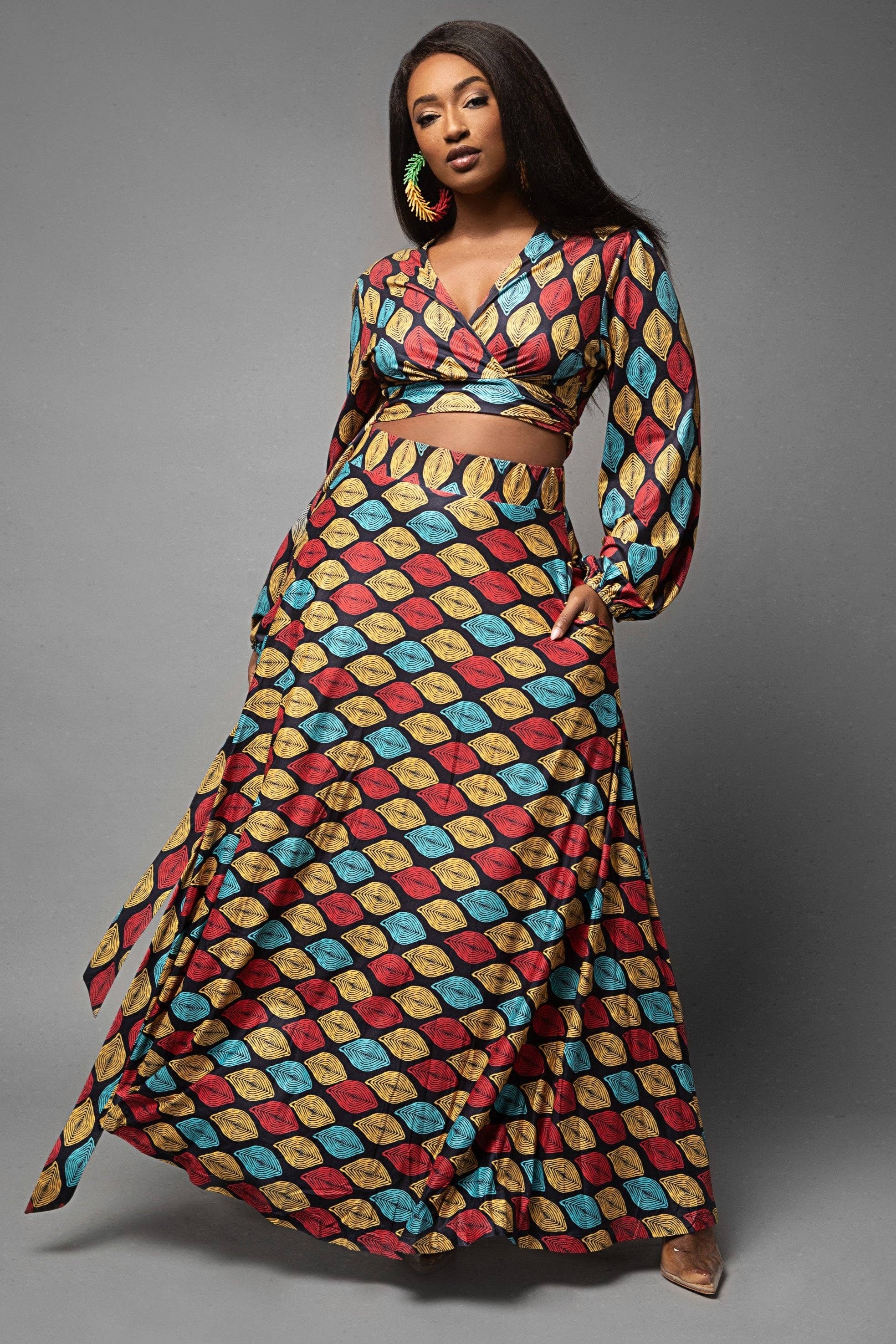 Nina Cheyenne Apparel - Wholesale Top & Skirt Set - Women's - Nadia African Geo Print Skirt Set6