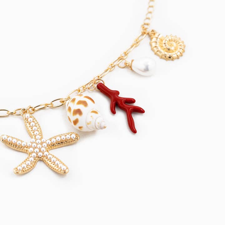 Sessori - Wholesale Charm/Dangle Bracelet - Pearl Starfish Nine Sea Life Charm Bracelet