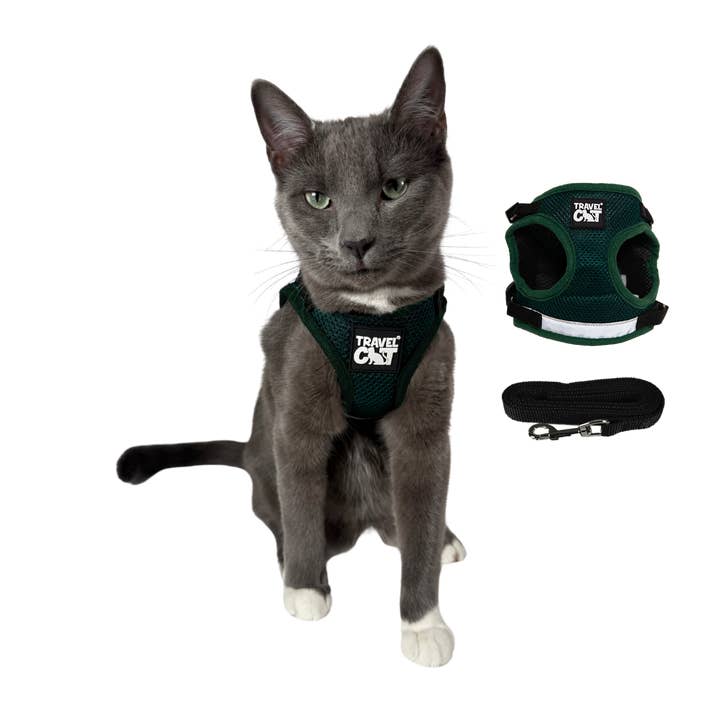 Travel Cat | Your Cat Backpack - Wholesale Pet Harness - Cat - "The Emerald Explorer" Green Cat Harness & Leash Set