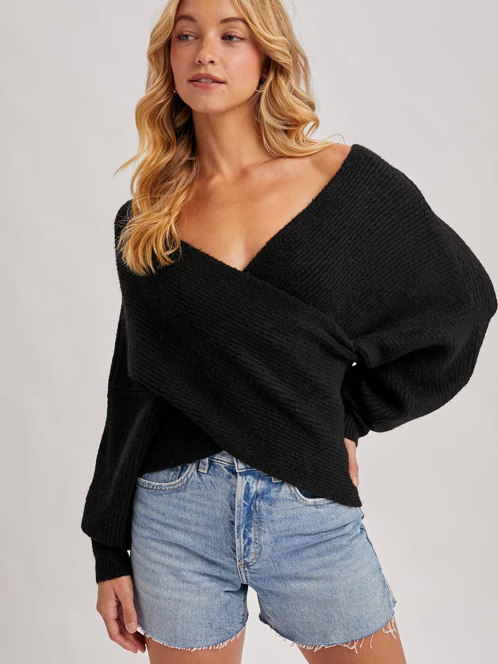 Bluivy - Wholesale Knit Sweater - Women's - WRAP CROSSOVER RIBBED FUZZY KNIT SWEATER PULLOVER30