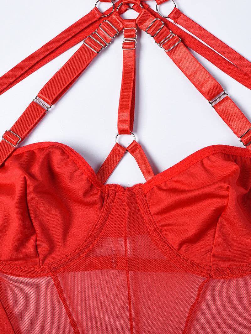 Tourtiwi - Wholesale Lingerie Bodysuit - Women's - Sexy Mesh Halter Lingerie Bodysuit31