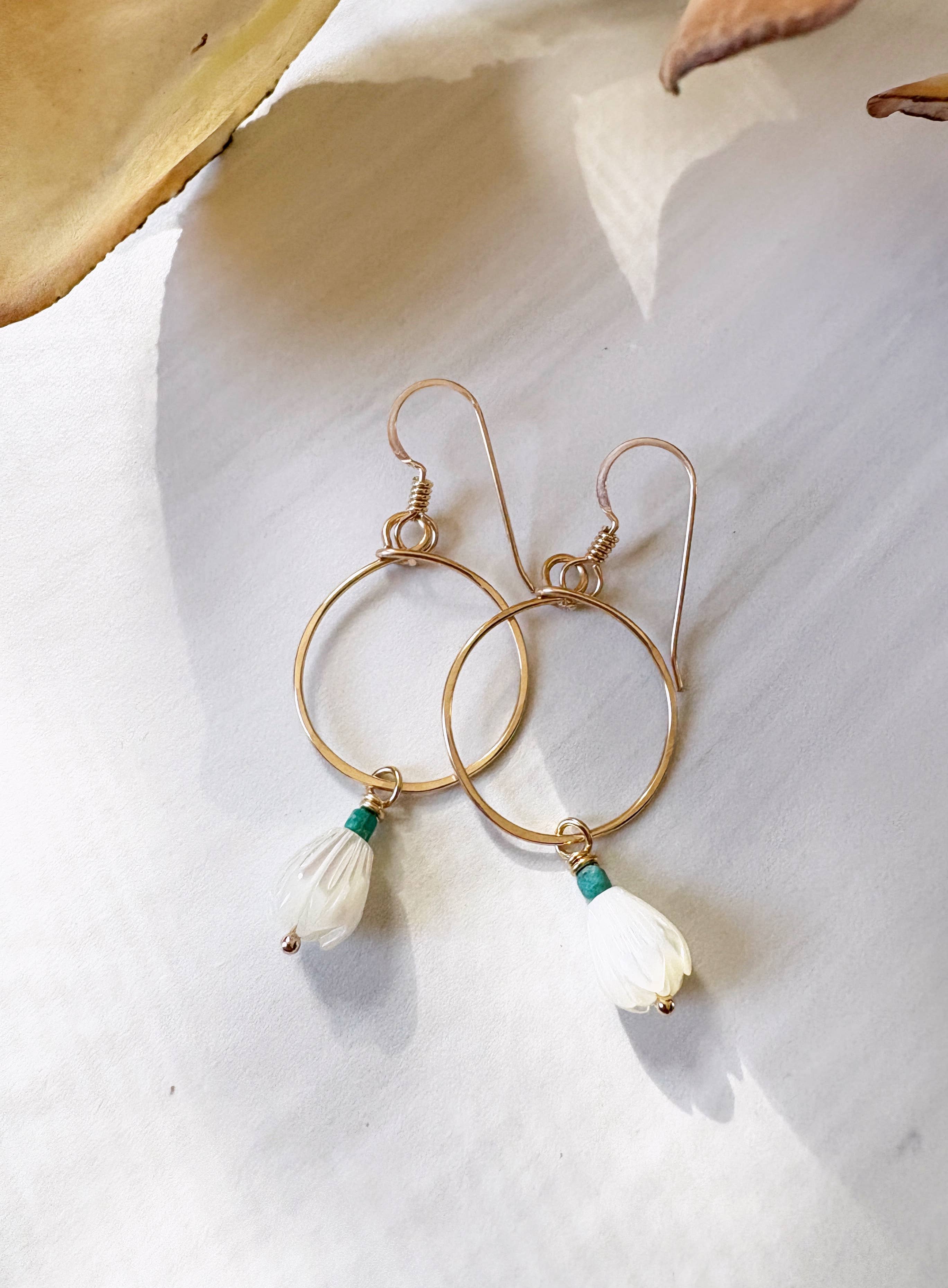 Quinn Sharp Handmade - Wholesale Hoop Earrings - Small Circle Hoops Pikake Flower | Gold Filled, Sterling1