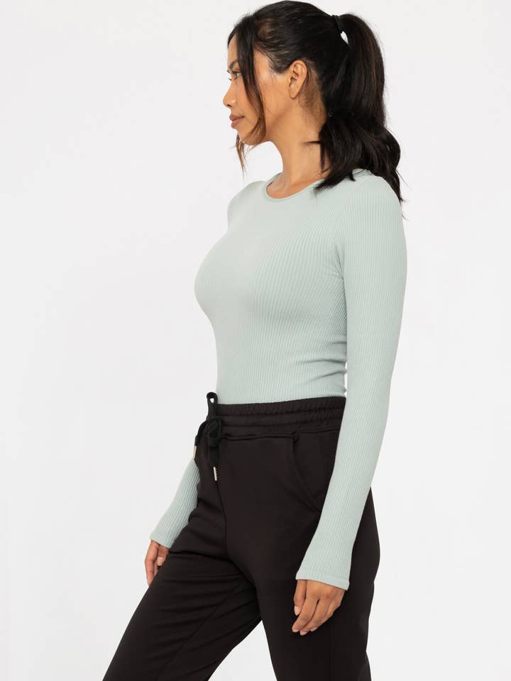 Mono B – wholesale Knit top – Women's – Seamless Ribbed Long Sleeve Top1
