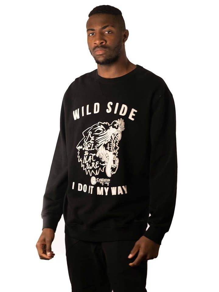 WILD SIDE BLACK CREWNECK for wholesale by CONFUSION Wear