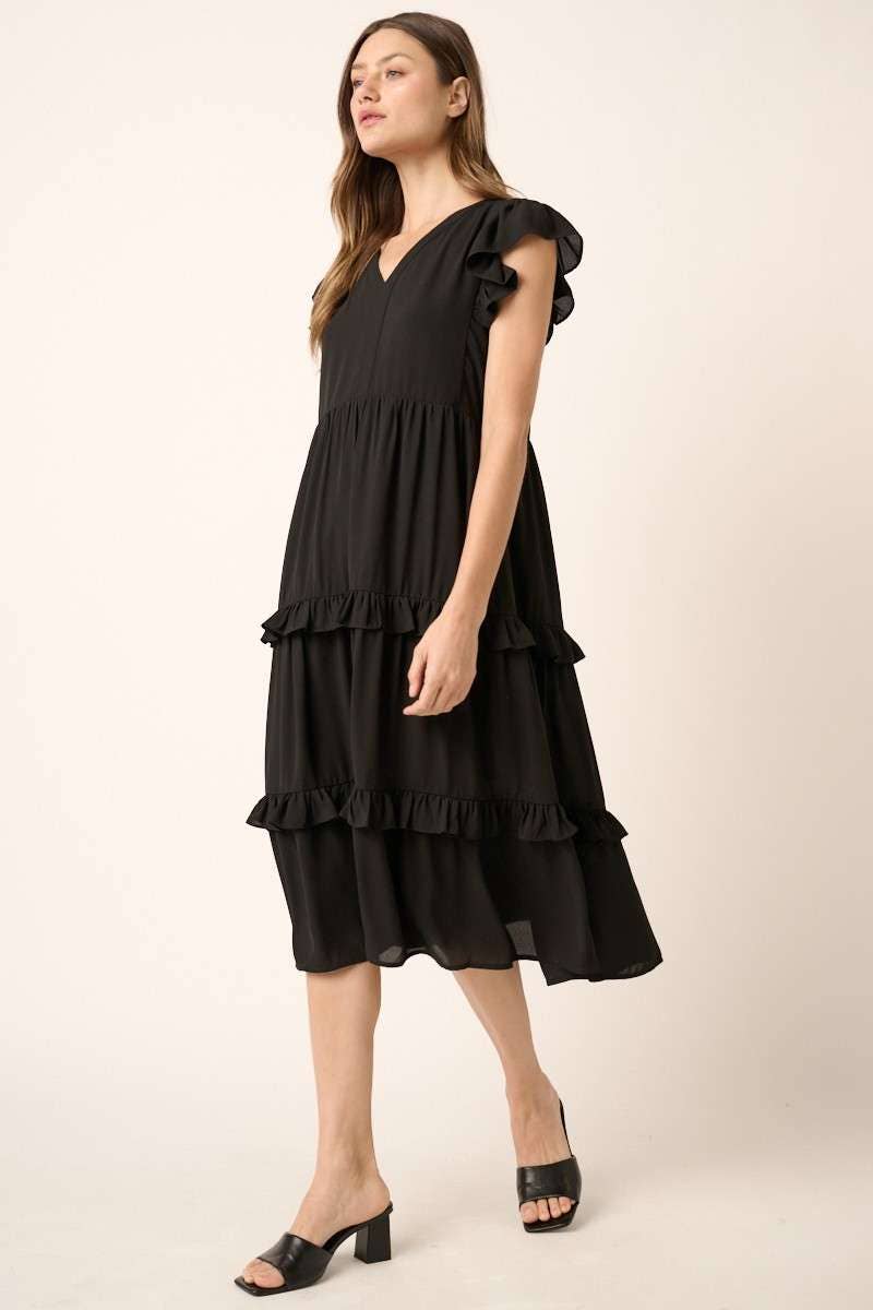 mittoshop – Engroshandel Kjole - Dame – H43020 - MIDIKJOLE MED FLÆSEDETALJER I V-HALS10