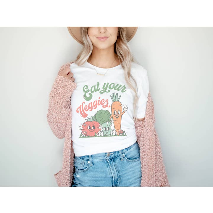 Amy Anne Apparel Inc - Wholesale Screen Printed T-Shirt - Women's - Eat Your Veggies Retro Graphic Tee Women's Tees