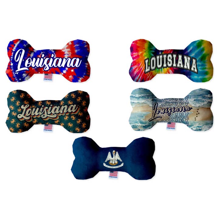 Pet & Dog Plush Bone Toys, "Louisiana State Options" for wholesale by American Leashworks