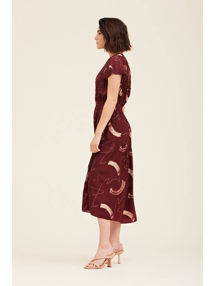 Grade & Gather - Wholesale Dress - Women's - 60884BS - SMOCKED DETAIL MIDI SATIN DRESS