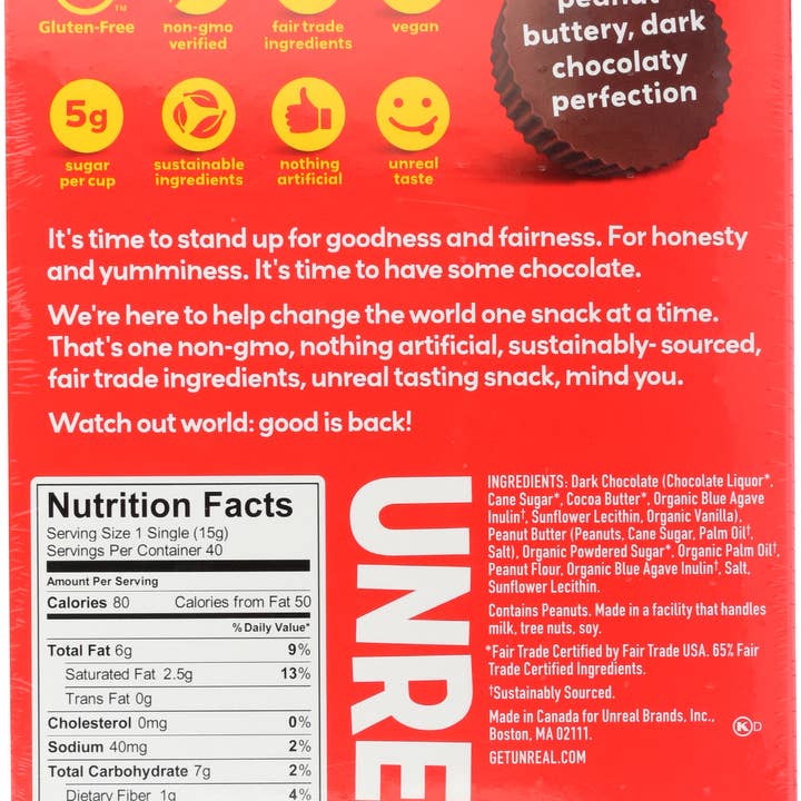 UNREAL - Wholesale Chocolate Covered Sweets - Dark Chocolate Peanut Butter Cups Caddy - 40 Cups3