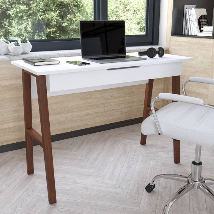 White/Walnut Home Office Computer Desk with Drawer for wholesale by Flash Furniture