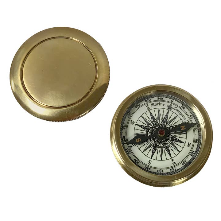 Madison Bay Co. - Historical Home Decor Reproductions - Wholesale Navigational Compass - 2-1/4" Solid Polished Brass Pocket Compass with Screw-On Lid