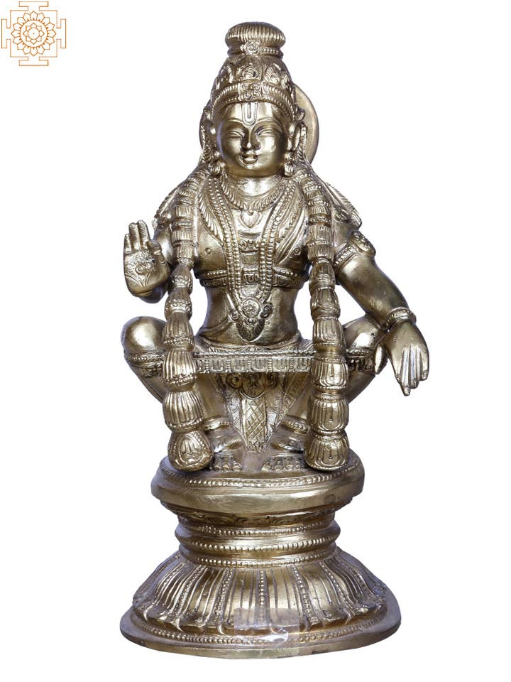 9" Gud Ayyappan satte sin trone | Messing for engroshandel hos Exotic India Art