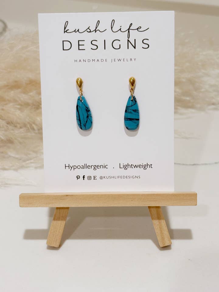 CLAY EARRINGS | Turquoise Teardrop Dangles for wholesale by Kush Life Designs