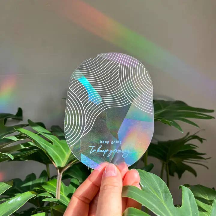 Botanopia USA - gifts , decor and cards for plant lovers - Wholesale Suncatcher - Rainbow maker sticker - Keep going to keep growing2