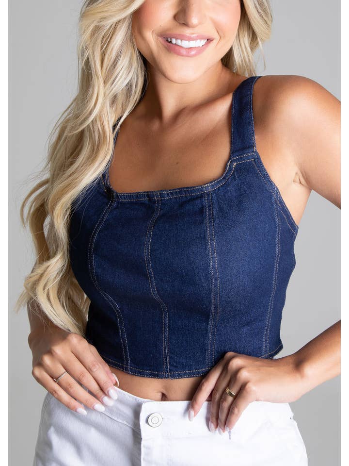 Sawary Jeans - Wholesale Blouse - Women's - Sawary Women's Jean Cropped Top - Denim Blue, Zip Closure