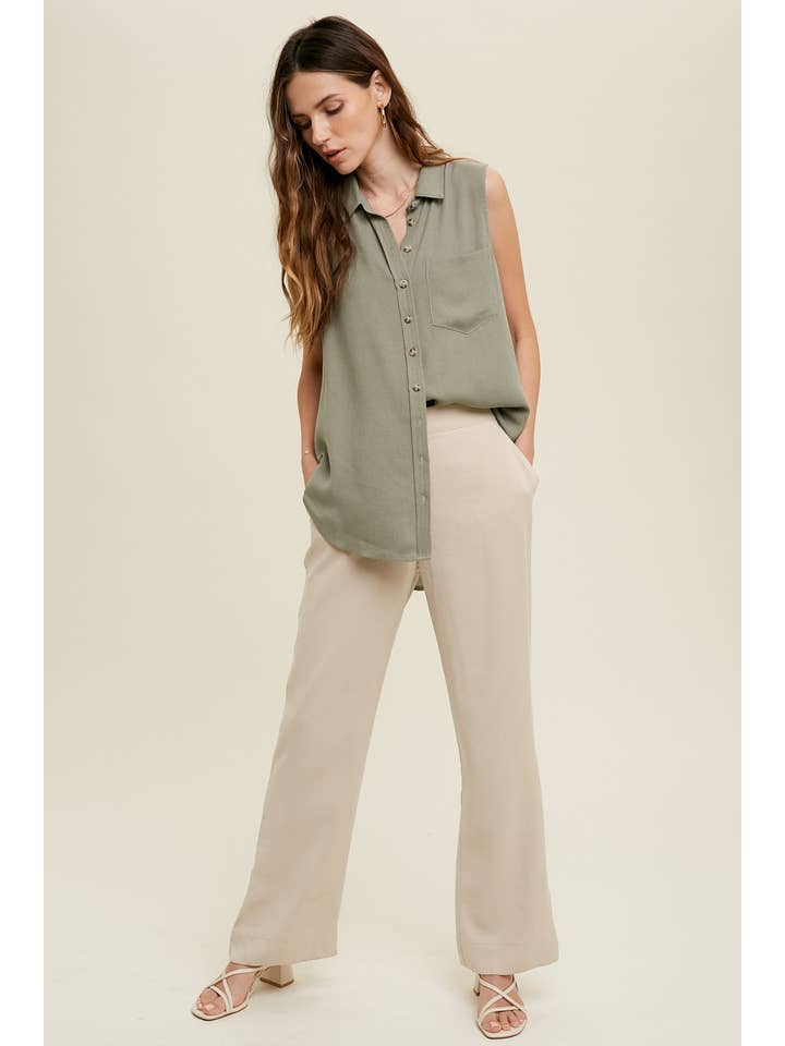 Wishlist Apparel - Wholesale Pants - Women's - BUTTON-UP DETAIL PANTS WITH POCKETS / WL22-73249