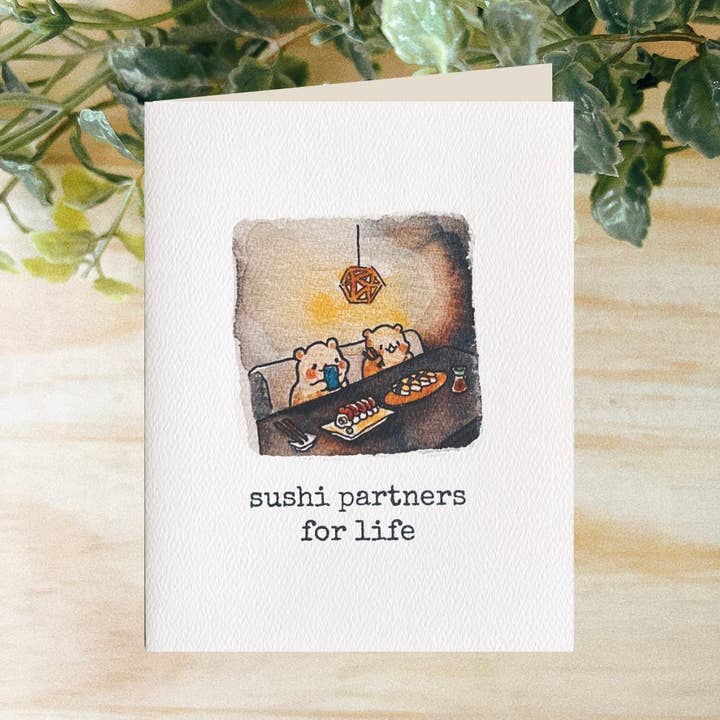 Cartão de saudação em aquarela Sushi Partners for Life por atacado de Seenee Scribbles