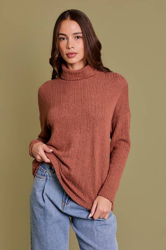 Rust LONG SLEEVE TURTLE NECK TOP for wholesale on Faire1