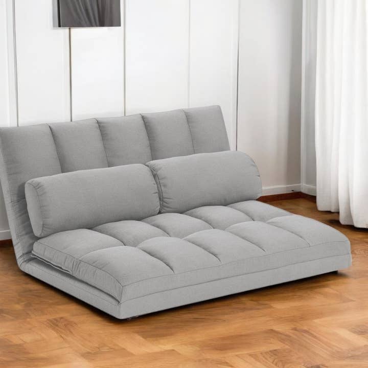 HomeRoots - Wholesale Sofa - 45" Gray Futon Convertible Sleeper Loveseat and Toss Pillows