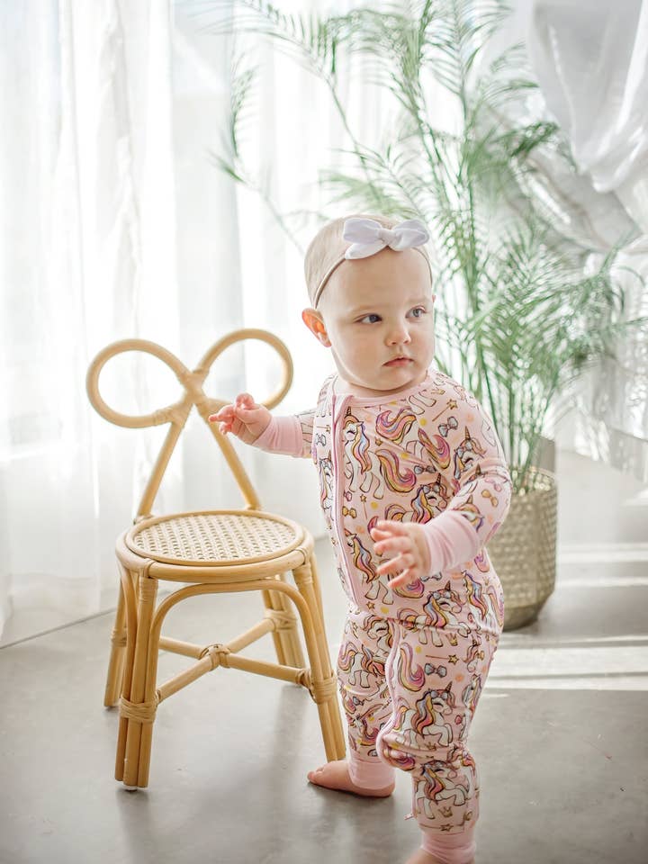 Pink Magical Unicorn Bamboo Zippy Pajama🦄 | Romper PJ Set for wholesale by Boosh Baby