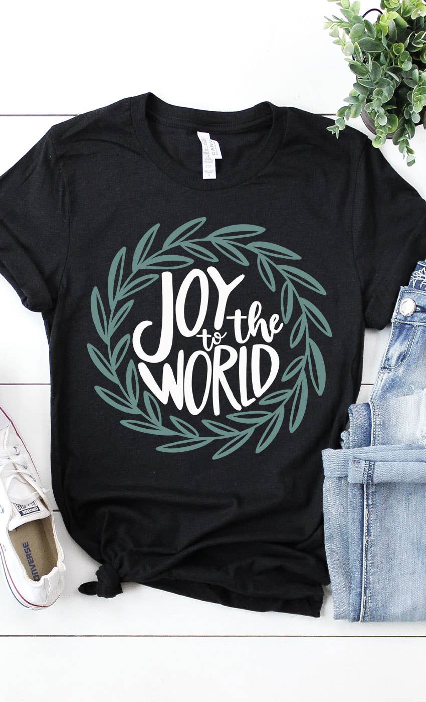 Kissed Apparel - Wholesale Screen Printed T-Shirt - Women's - Joy to The World Wreath Christmas Plus Size Graphic Tee2