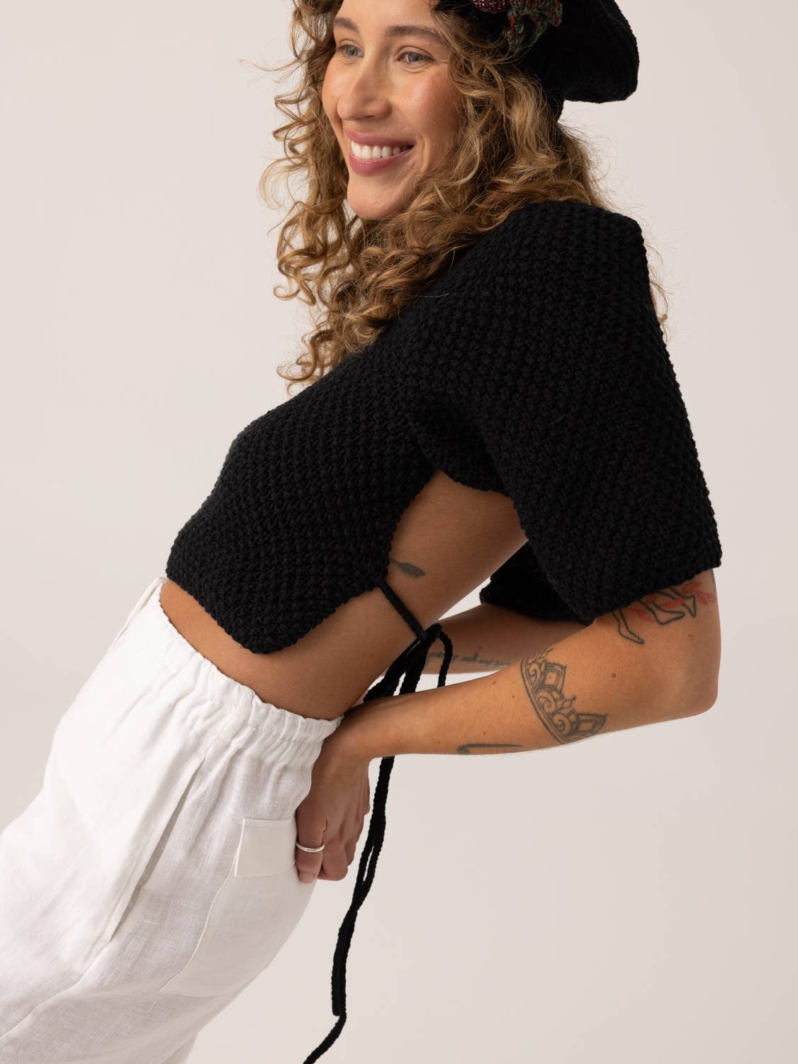 Lake Galvė Top: Handmade Linen & Cotton Crop Top Black for wholesale on Faire5