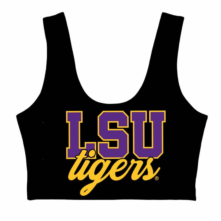 LSU Black Crop Top for wholesale by Lojo Collegiate Apparel