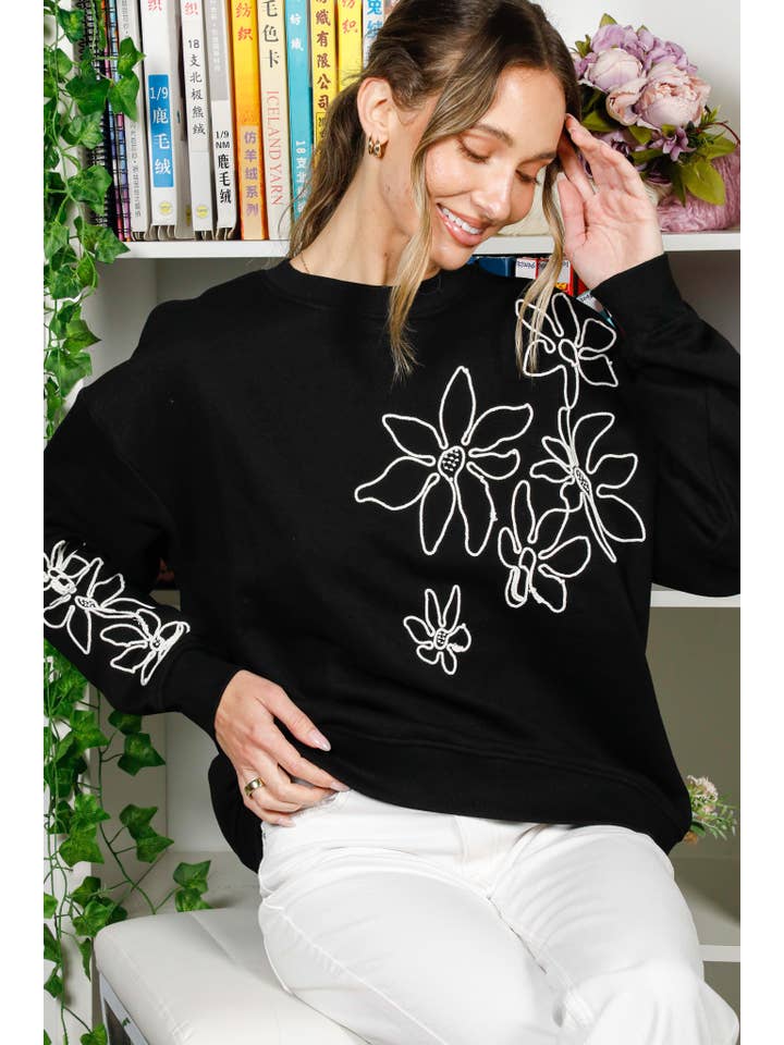 Vine & Love - Vente Sweat-shirt – femme - Sweat-shirt à col rond et manches longues brodé de fleurs VT8226915