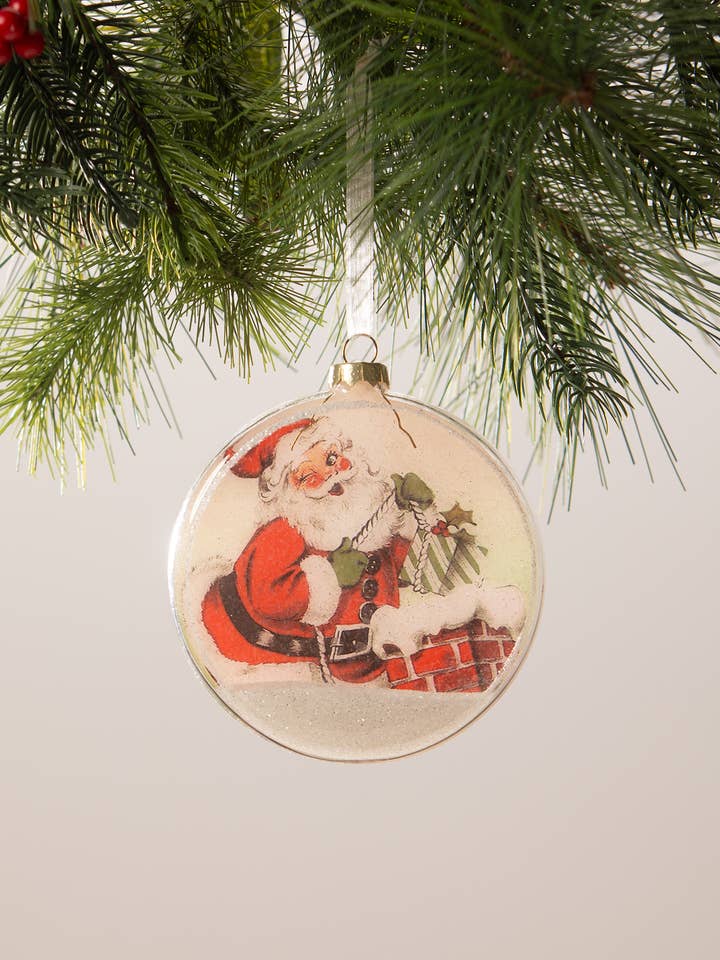 Santa Glass Disk Ornament for wholesale by Bethany Lowe Designs