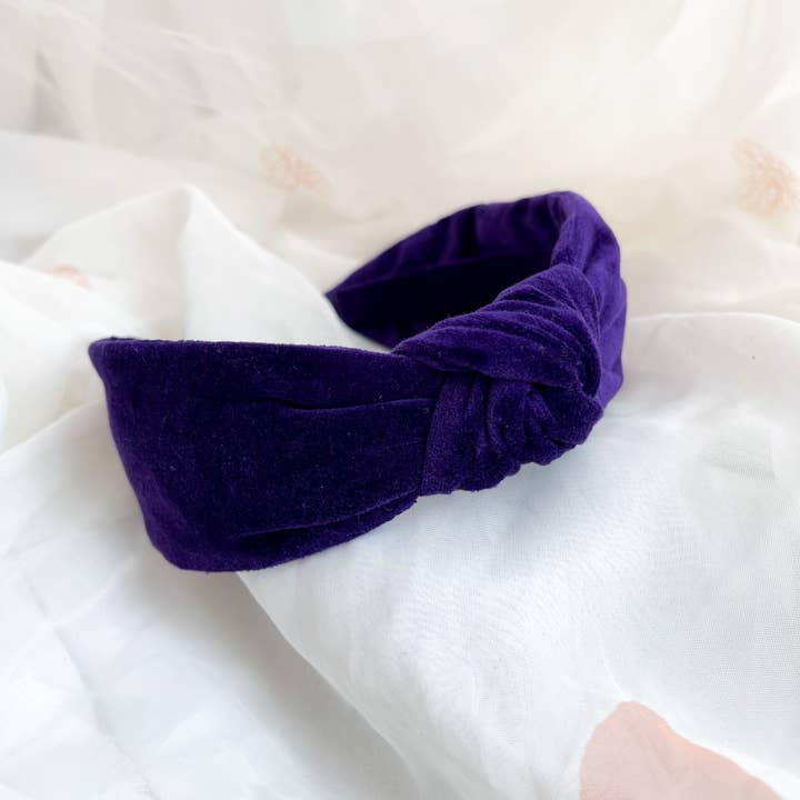 Nine Designs Ltd - Wholesale Fashion Headband - Women's - Purple Velvet Knotted Headband, Luxury Hair Accessory
