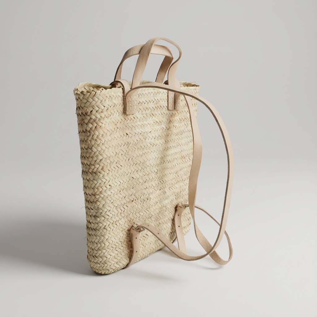 Melecraft - Wholesale Backpack - Women's - Woven Palm Leaf Backpack Leather Straps Boho Market Bag4