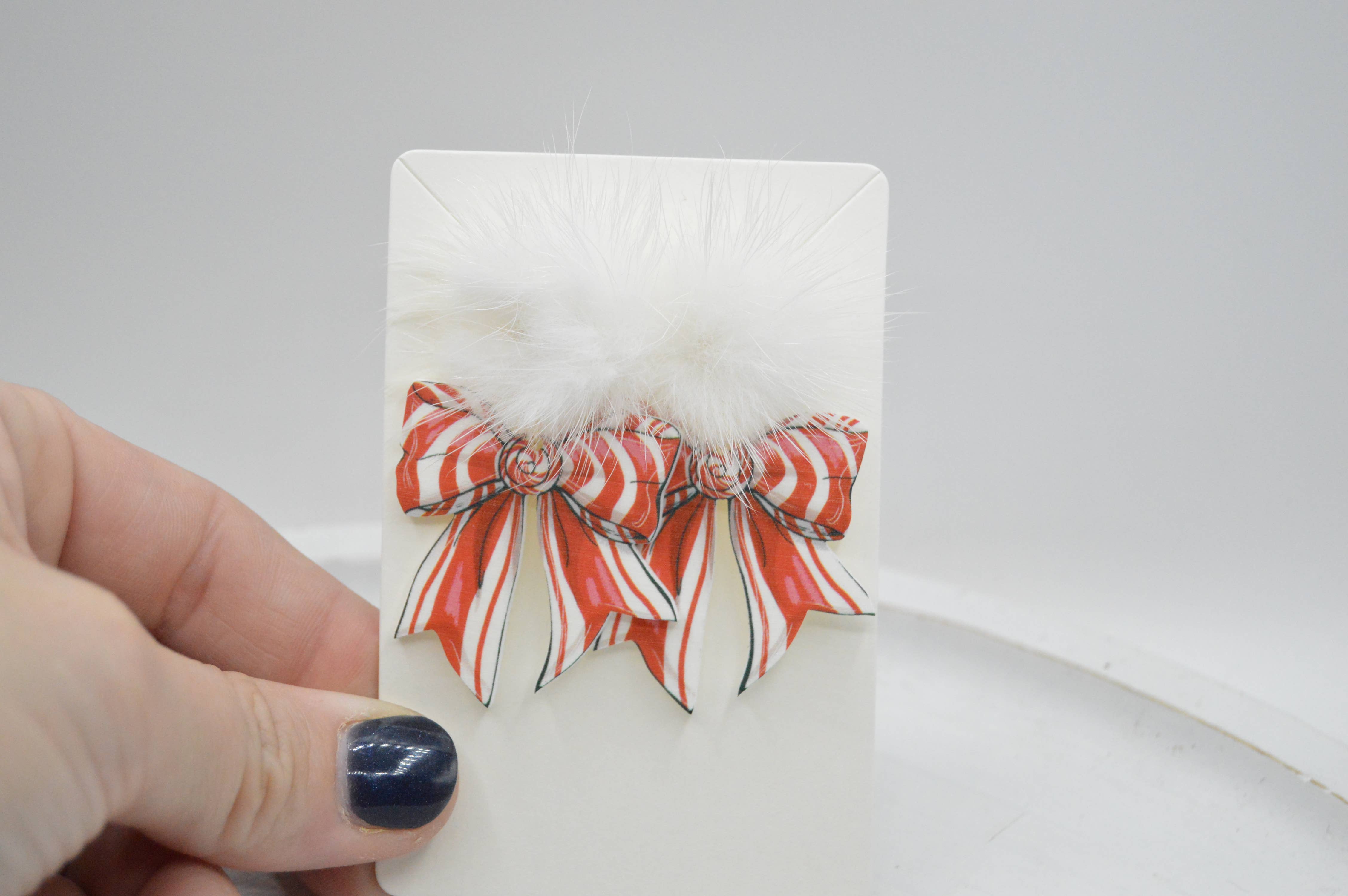 The Adorned Fox - Wholesale Dangle Earrings - Candy Cane Coquette Bow, Christmas Acrylic Earrings4