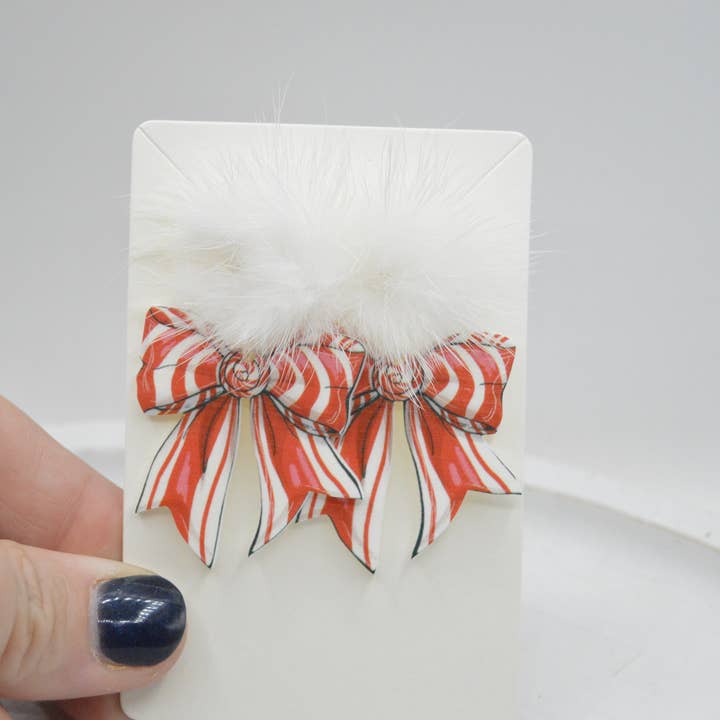 The Adorned Fox - Wholesale Dangle Earrings - Candy Cane Coquette Bow, Christmas Acrylic Earrings4