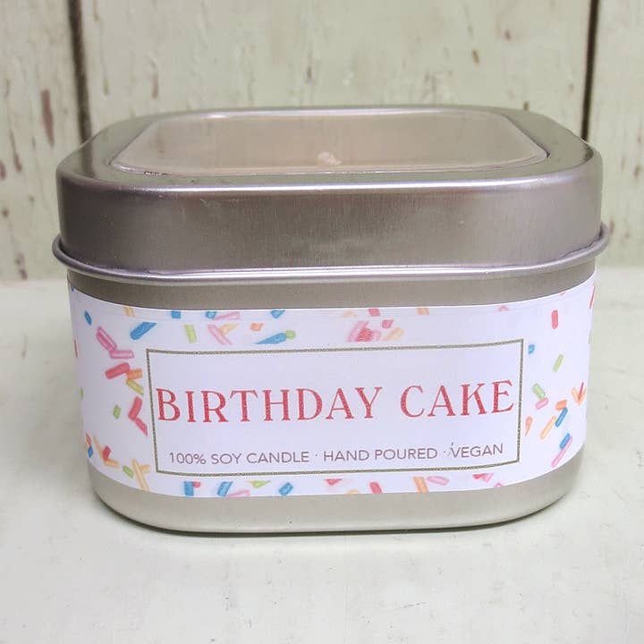 Birthday Cake Soy Candle in Large Tin - Vanilla Cake for wholesale by Green Daffodil Bath & Body