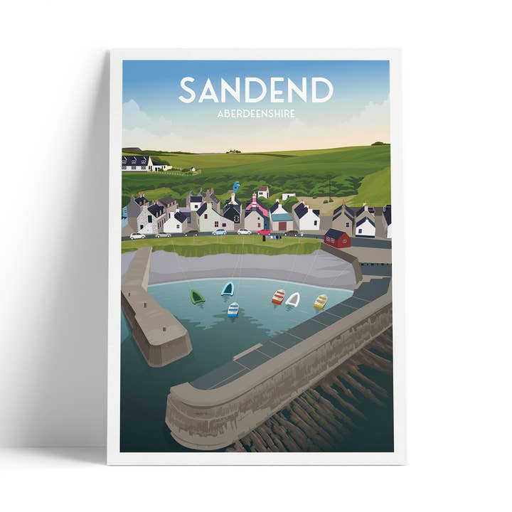Sandend Harbour Print - Aberdeenshire Travel Poster for wholesale by Printagonist