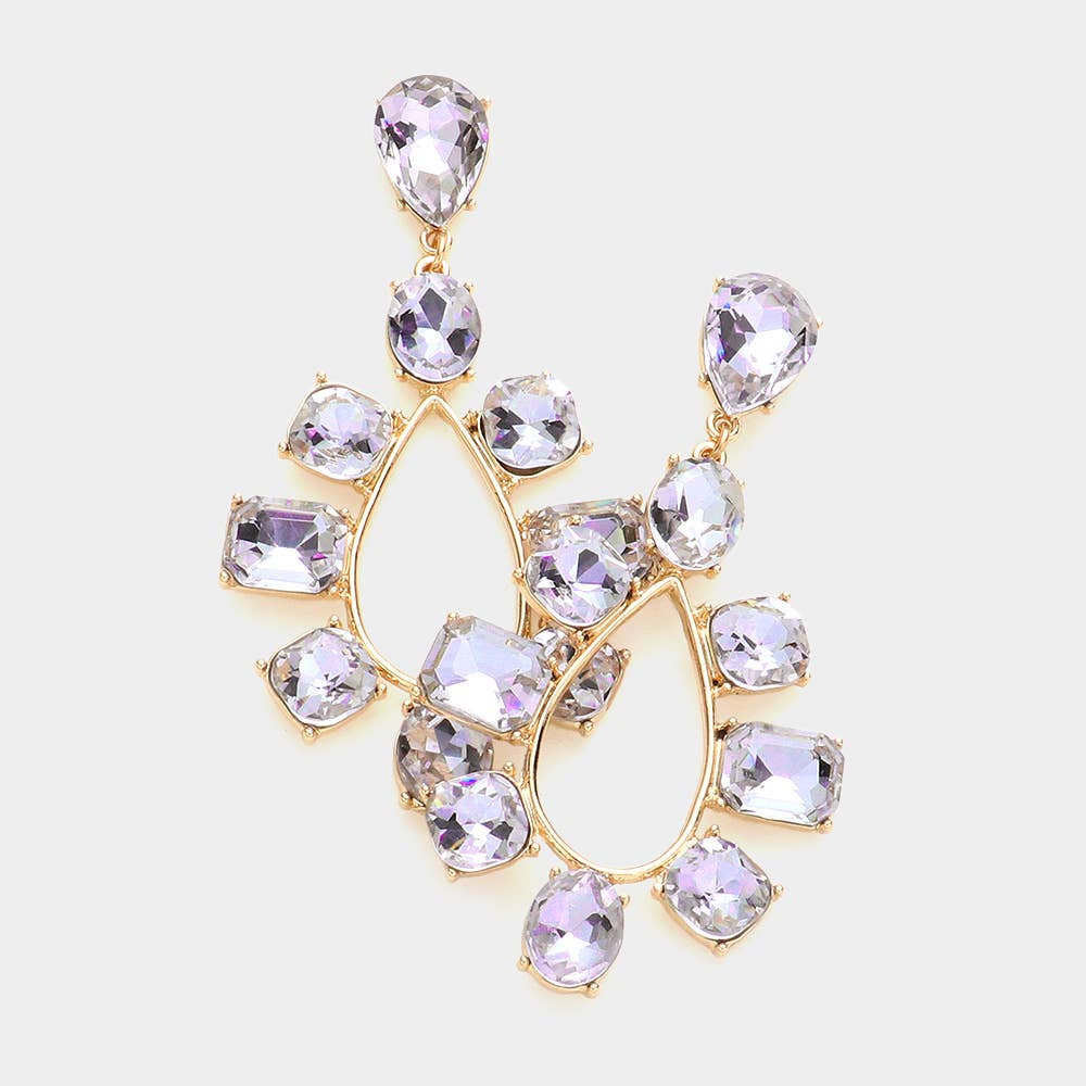 Sensibling Corp. - Wholesale Dangle Earrings - Multi Stone Trimmed Teardrop Dangle Evening Earrings0