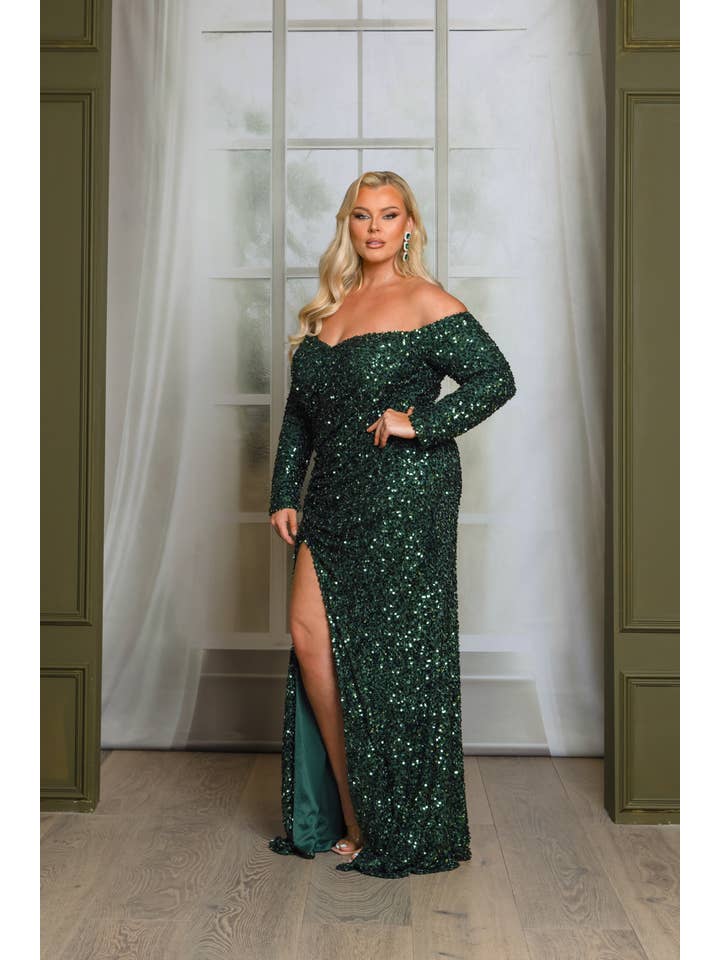 RICARICA INC. - Wholesale Gown - Women's - P1641P9-PLUS SIZE LONG SLEEVE OFF SHOULDER MAXI DRESS 18