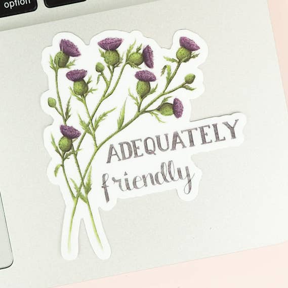 Adequately Friendly Sticker- Funny Floral Vinyl Sticker for wholesale by Naughty Florals
