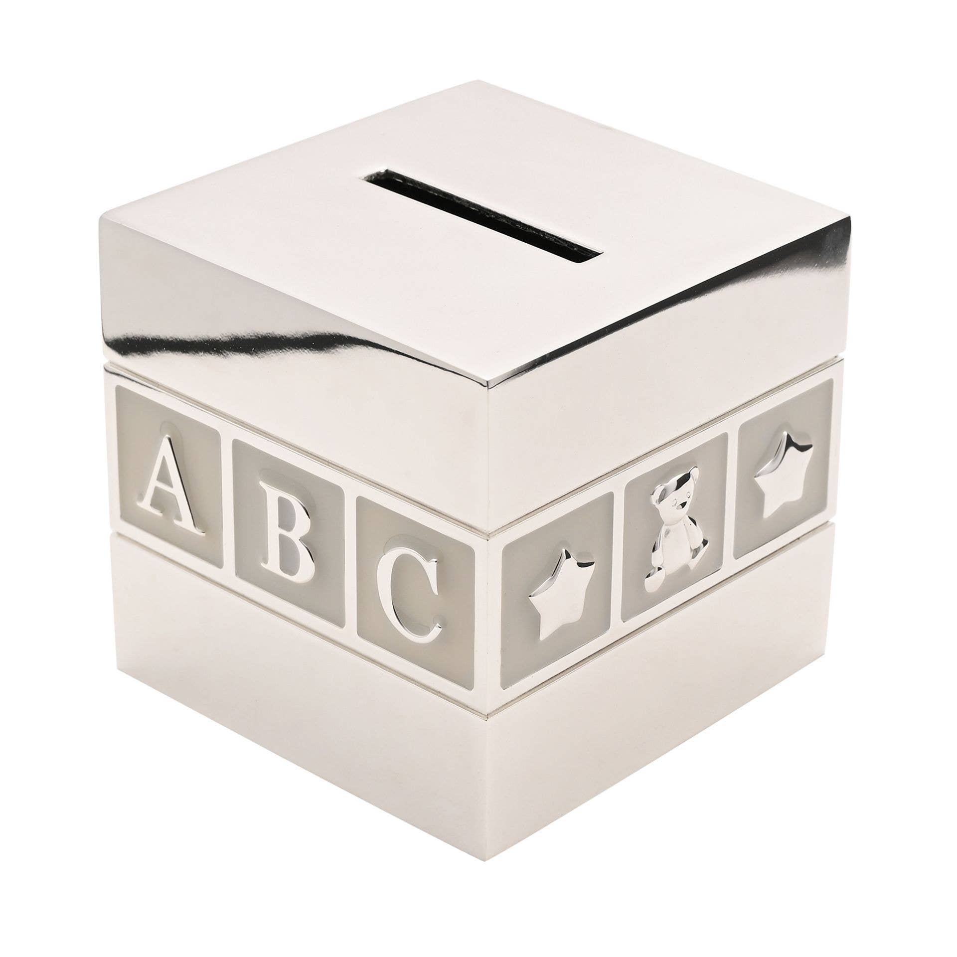 WIDDOP and Co. US - Wholesale Money/Piggy Bank - Bambino Silverplated ABC/123 Cube Money Box0