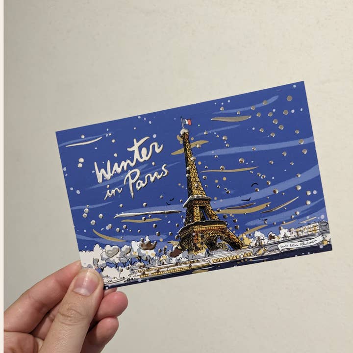 Vinter i Paris ved Seinen for engroshandel hos EMILIE ETTORI ILLUSTRATION