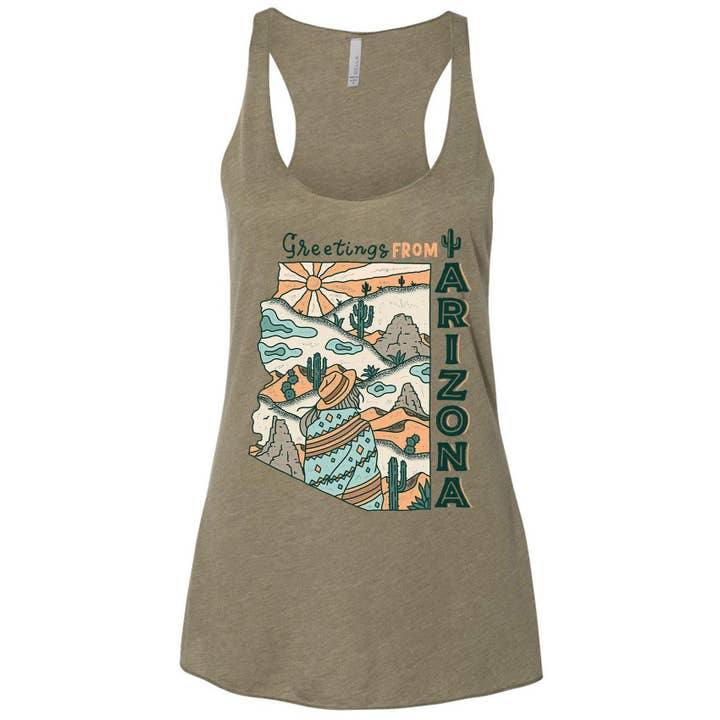 Greetings from Arizona Racerback Tank for wholesale by State Bliss