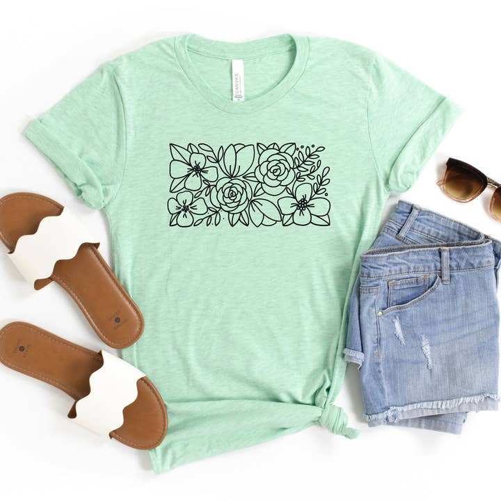 T-shirt con grafica floreale del Kansas per la vendita all'ingrosso da parte di Indigo Bramble Boutique