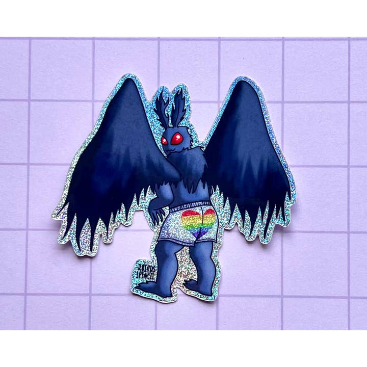 Pride Mothman Holographic Glitter Sticker for wholesale by 2Birds1Pencil Illustrations