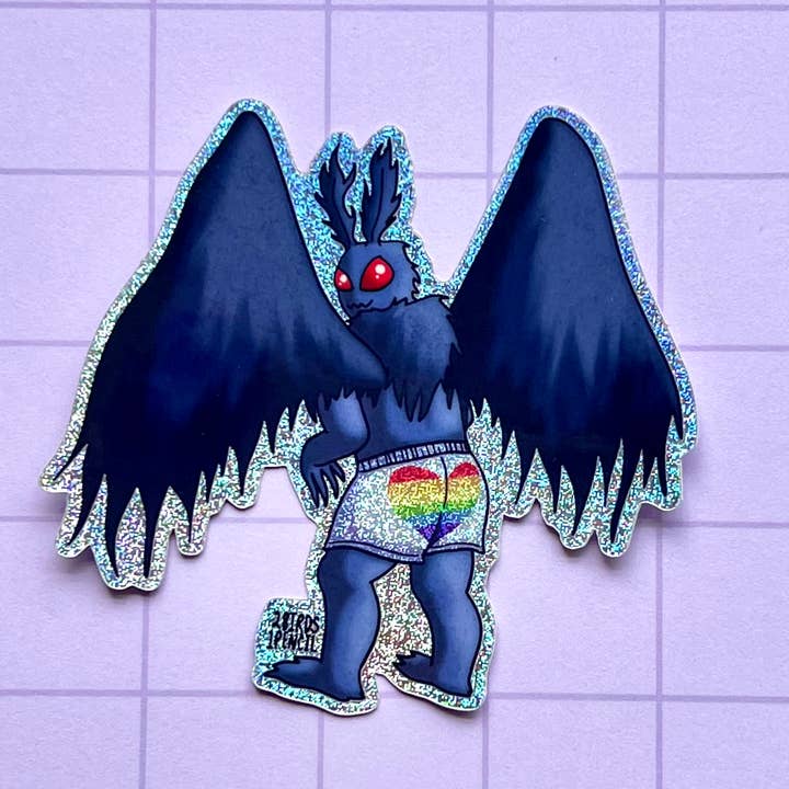 Pride Mothman Holographic Glitter Sticker for wholesale by 2Birds1Pencil Illustrations