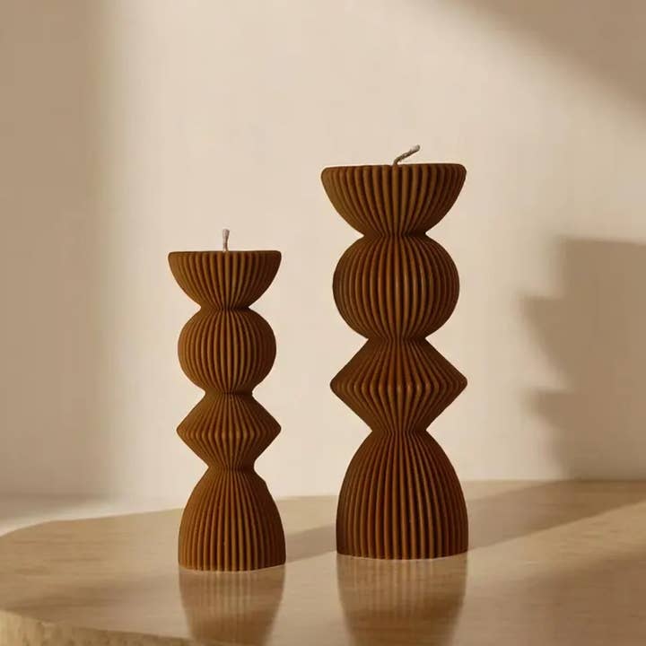 Set of 2 Ribbed Pillar Candles for wholesale by Agaboo Candle