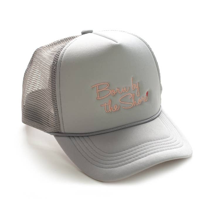 Trucker Hat Adults | Born By The Shore Embroidery | Gray for wholesale by Born By The Shore